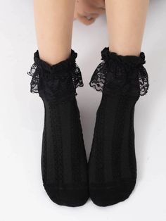 Negro  Collar  Tela   Embellished Tela, Kawaii, Gothic Socks, Black Thigh High Socks, Frill Socks, Trims Fashion, Fishnet Socks, Women Crew Socks, Lace Socks