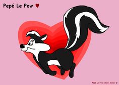 a cartoon skunk holding a heart with the words pepp le fou on it