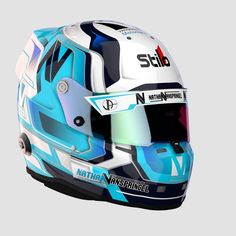 the helmet is designed to look like it has been painted blue, white and black