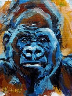 a painting of a gorilla with blue paint on it's face