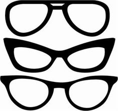 three pairs of glasses are shown in black and white, with the shape of an eye