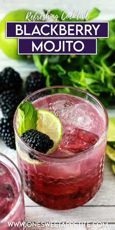 blackberry mojito with lime and blackberries on the side