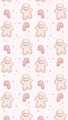 a pink and white wallpaper with teddy bears on it