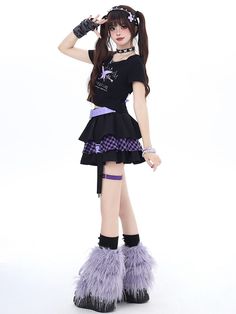 Get ready to embrace your sweet and stylish side with our tiered skirt in black and purple. This adorable skirt features a charming heart design, adding a touch of romance to your look. The tiered style creates a playful and flirty silhouette, perfect for twirling and dancing. The skirt comes with a free waist belt for added versatility and a customizable fit. Elevate your kawaii wardrobe with this must-have piece that's sure to turn heads wherever you go!   Please note that this product include Idle Standing Pose Reference, Dynamic Standing Poses, Emo Pose, Female Pose Reference, Human Reference, Standing Poses, Human Poses Reference, Short T Shirt, Cool Poses