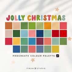 a colorful christmas card with stars and the words jolly christmas in multi - colored squares