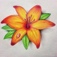 a drawing of a yellow flower with green leaves