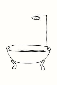 a line drawing of a bathtub with the shower head on it's side