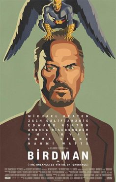 the birdman movie poster with an eagle sitting on top of it's head