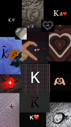 the collage has many different images with letters and numbers on them, including two hands