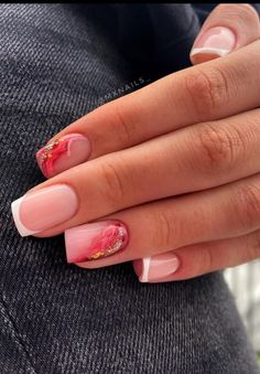 French Tip With Marble Nails, Marble Square Nails, Marble Accent Nails, Marble French Tip Nails, Marble French Nails, Ideas Uñas, Builder Gel Nails, Milky Nails, Subtle Nails