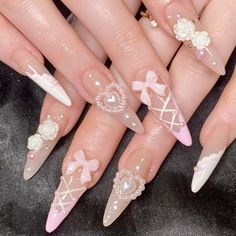 49695344427307 Candy Heart Nails, Victorian Nails, Corset Nails, Nails Cherry, Stiletto Press On Nails, White French Nails, Jjk Oc, Coquette Nails, China Nails