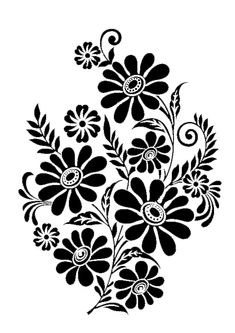 black and white floral design on a gray background