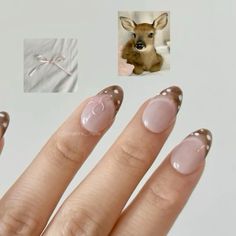 Cute Animal Acrylic Nails, Nails With Deer Design, Nails Inspo Coquette, Deer Nails Designs, Coquette Bow Nails, Nail Designs Girly, Deer Nail Designs