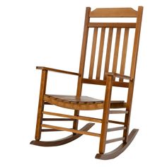 a wooden rocking chair on a white background