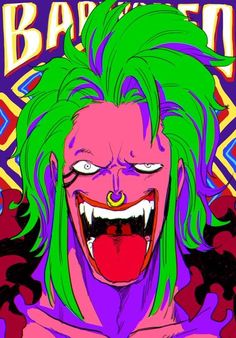 an image of a creepy clown with green hair