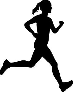 a silhouette of a woman running with her hair in pigtails and wearing a ponytail