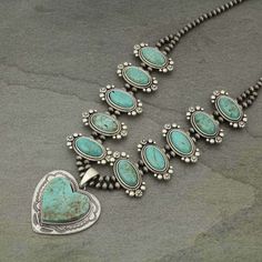 *NWT* Full Squash Blossom Natural Turquoise Necklace-7325300089  | eBay Style Pearl Necklace, Real Turquoise Jewelry, Turquoise Heart Necklace, Handmade Turquoise Jewelry, Vintage Turquoise Jewelry, Turquoise Stone Jewelry, Silver Turquoise Jewelry, Theme Nature, Turquoise Jewelry Native American