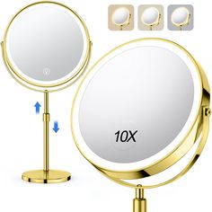 the 10x magnifying mirror is shown with three different options to choose from