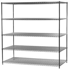 four tier shelving unit with wire shelves on each side and one shelf below it