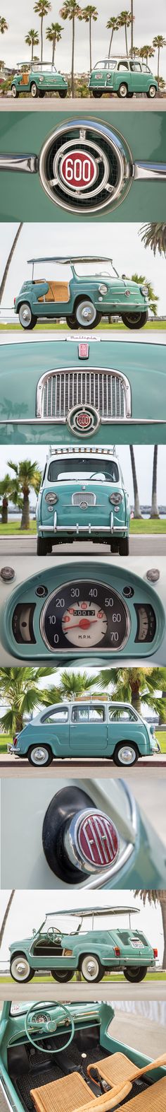 the front and rear view of an old car with its emblems painted on it