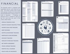 the financial worksheet is shown in blue and white, with several different items on it