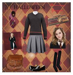 an image of a woman's halloween costume with accessories including boots, sweater and purse