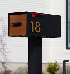 Sleek And Modern, Our Malone Mailbox Features A Simplified Silhouette Crafted From Powder-Coated Steel With A Weather-Resistant Pine Wood Door And Includes A Mounting Post. Mailbox Modern, Mid Century Modern Mailbox, Address Signs For Yard, Large Mailbox, Mailbox Address, Custom Mailboxes, Modern Mailbox, Mailbox Design, Mailbox Post