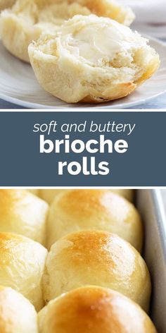 some rolls are sitting in a pan and one is on a plate with the rest of it