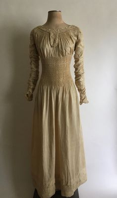 19th Century Liberty of London Silk Embroidered Smocked Dress - Etsy Liberty And Co Dress, Long Sleeves Aesthetic, Pajama Wardrobe, Sleeves Aesthetic, Reform Dress, Artistic Dress, Smocking Fashion, 1900s Costume, History Bounding