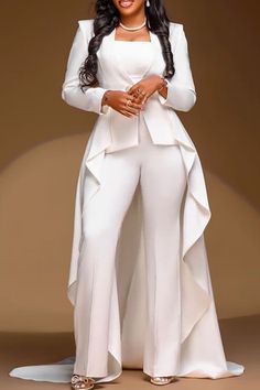 Xpluswear Asymmetrical Suits For Women, Pant Suits For Women, Look Festival, Plus Size Formal, All White Outfit, Woman Suit Fashion, Pantsuits For Women, Classy Dress Outfits, Elegant Dresses For Women