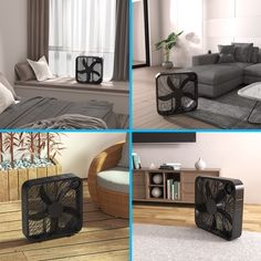 four different views of a modern living room