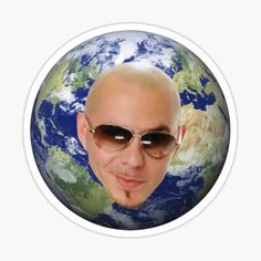 a bald man wearing sunglasses in front of the earth