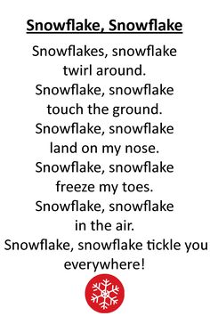 a poem with snowflakes on it and the words in red are written below