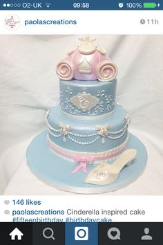 a blue and pink cake with princess tiara on top