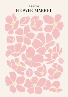 pink flowers are arranged in the shape of a flower market sign on a white background