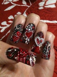 rokku gyaru emo nails Alice In Wonderland Nails, 3d Nail Art Designs, Sky Nails, Punk Nails, Goth Nails, Grunge Nails, Really Cute Nails, Nail Swag, Bling Nails