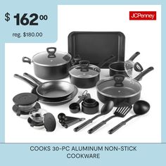 the cookware is on sale for $ 126 00 reg $ 480 00 cooks 30 - pc aluminum non - stick cookware