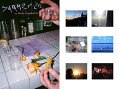 a person is making drinks at a bar with pictures and notes on the counter top