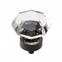 an image of a glass knob on a white background with black base and clear top