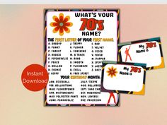 a poster with the names and numbers of different people on it, including an orange flower