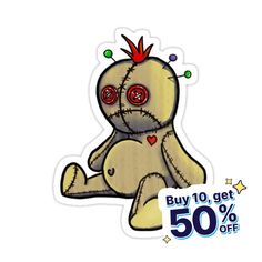 a sticker depicting a teddy bear with a crown on it's head and the words buy 10 get 50 % off