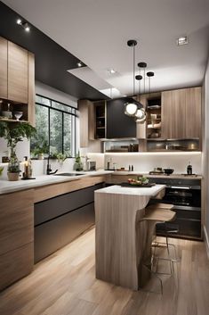 Modern Kitchen Cabinet Colors, Mountain Modern Kitchen, White Modern Kitchen Ideas, Kitchen Ideas Luxury, Organic Modern Kitchen, Modern Kitchen Cabinet, Black Modern Kitchen, Luxe Kitchen