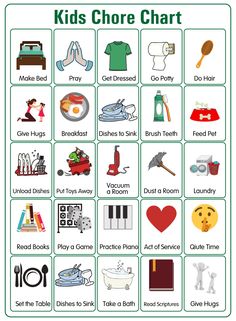 kids's chore chart with pictures and words