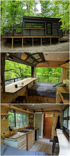 the inside and outside of a tiny house