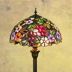 Antique Stained Glass Floor Lamp With Bowl Shade - 2 Heads Purple Standing Lighting Bedside Floor Lamp, Standing Lamp Bedroom, Standing Lamp Living Room, Stained Glass Floor Lamp, Tiffany Style Floor Lamps, Flower Floor Lamp, Tiffany Color, Decorate Lampshade, Lamp Room