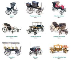 many different types of old fashioned carriages