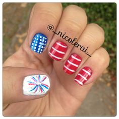 July 4th Nail Art #july4thnails @_nicolerai_ Glitzy Nails, Blue Nail Art Designs, Nails Shape, Fall Manicure, Different Nail Designs, Blue Nail Art