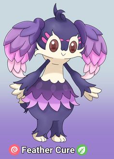 a cartoon character with purple feathers and big eyes