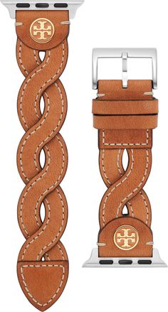 Tory Burch Braided Leather 20mm Apple Watch® Watchband | Nordstrom Tory Burch Watch, Apple Watch Bands Women, Womens Designer Watches, Apple Watch Leather Strap, Apple Watch Bracelets, Leather Apple Watch Band, Womens Luggage, Apple Watch Bands Leather, Apple Watch 38mm