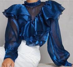 Organza Tops, Stylish Naija, Organza Blouse, Fancy Tops, Classy Dress Outfits, Stylish Clothes, Women Blouses, Beautiful Blouses, Lantern Sleeve